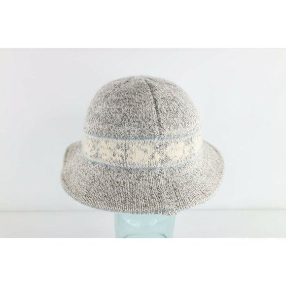 Vintage 70s Rockabilly Wool Blend Knit Fair Isle Knit Bucket Hat Cap Womens M/L